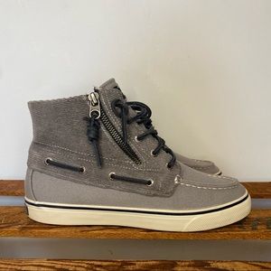 Sperry Top Sider Gray Corduroy Canvas High Top Anchor Sneakers Women’s 7.5